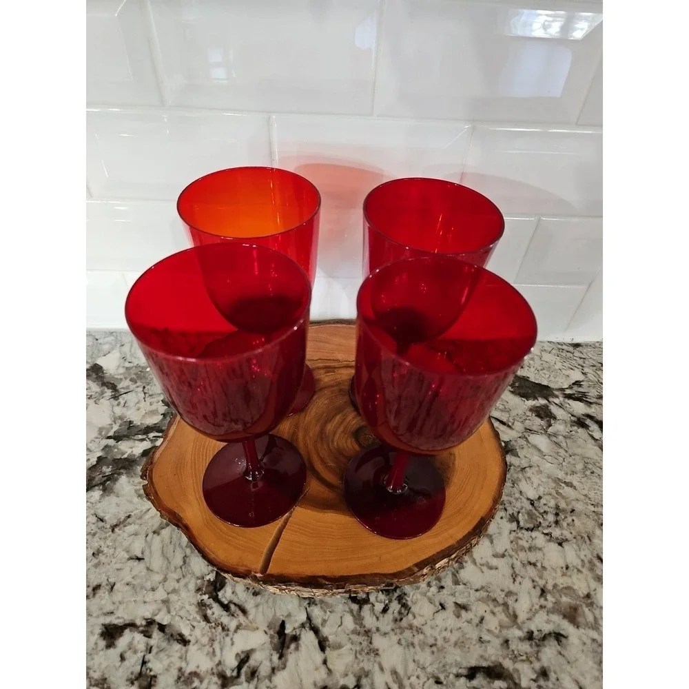 Martha‎ Stewart  Red Glassware Set 4 Piece 12 Ounce Red Goblets